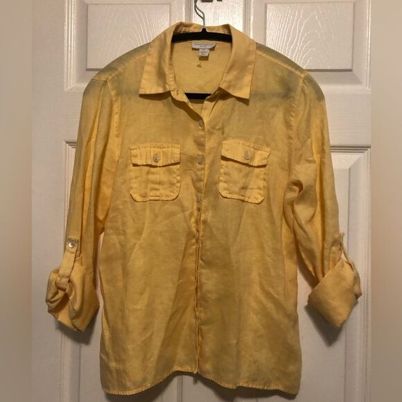 Charter Club women’s yellow linen shirt size 12P - Picture 1 of 7